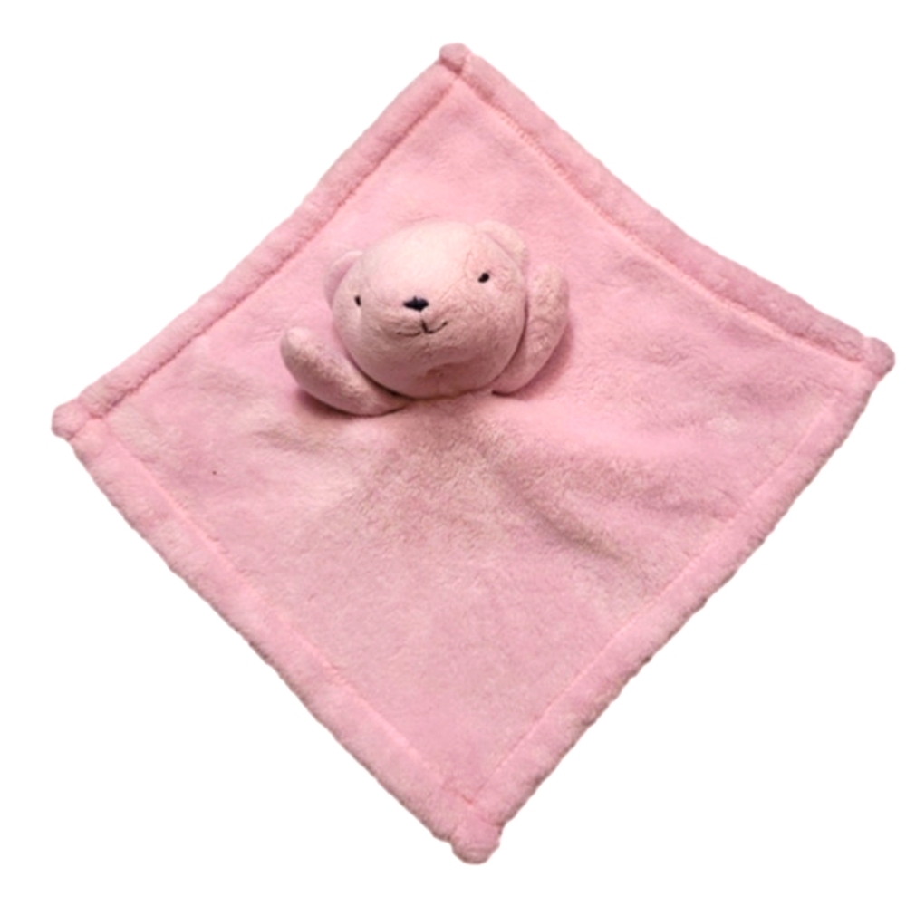 Little TEDDY BEAR rattle security blanket. Pink.